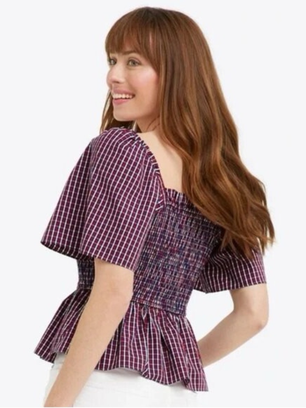 Draper James Deana Smocked Top Picnic Plaid Red White Blue Usa Size Small